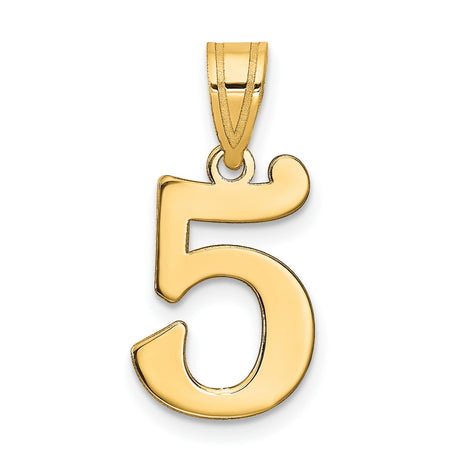 14k Yellow Gold Number 5 Pendant, Polished Finish, Smooth Edges, Unisex Numeric Charm