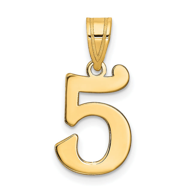14k Yellow Gold Number 5 Pendant, Polished Finish, Smooth Edges, Unisex Numeric Charm