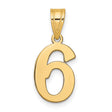 14k Yellow Gold Number 6 Pendant Charm, Polished Numeric Design, Unisex Jewelry