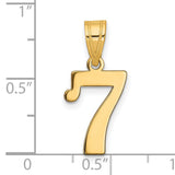 14k Yellow Gold Number 7 Pendant Charm, Unisex Numerology Jewelry for Luck and Spiritual Symbolism