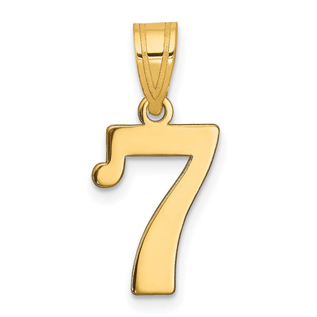 14k Yellow Gold Number 7 Pendant Charm, Unisex Numerology Jewelry for Luck and Spiritual Symbolism