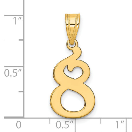 Polished Number 8 Charm Pendant in Real 14k Yellow Gold
