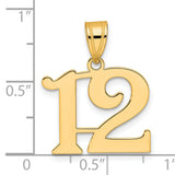 Polished Number 12 Charm Pendant in Real 14k Yellow Gold