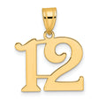 Polished Number 12 Charm Pendant in Real 14k Yellow Gold