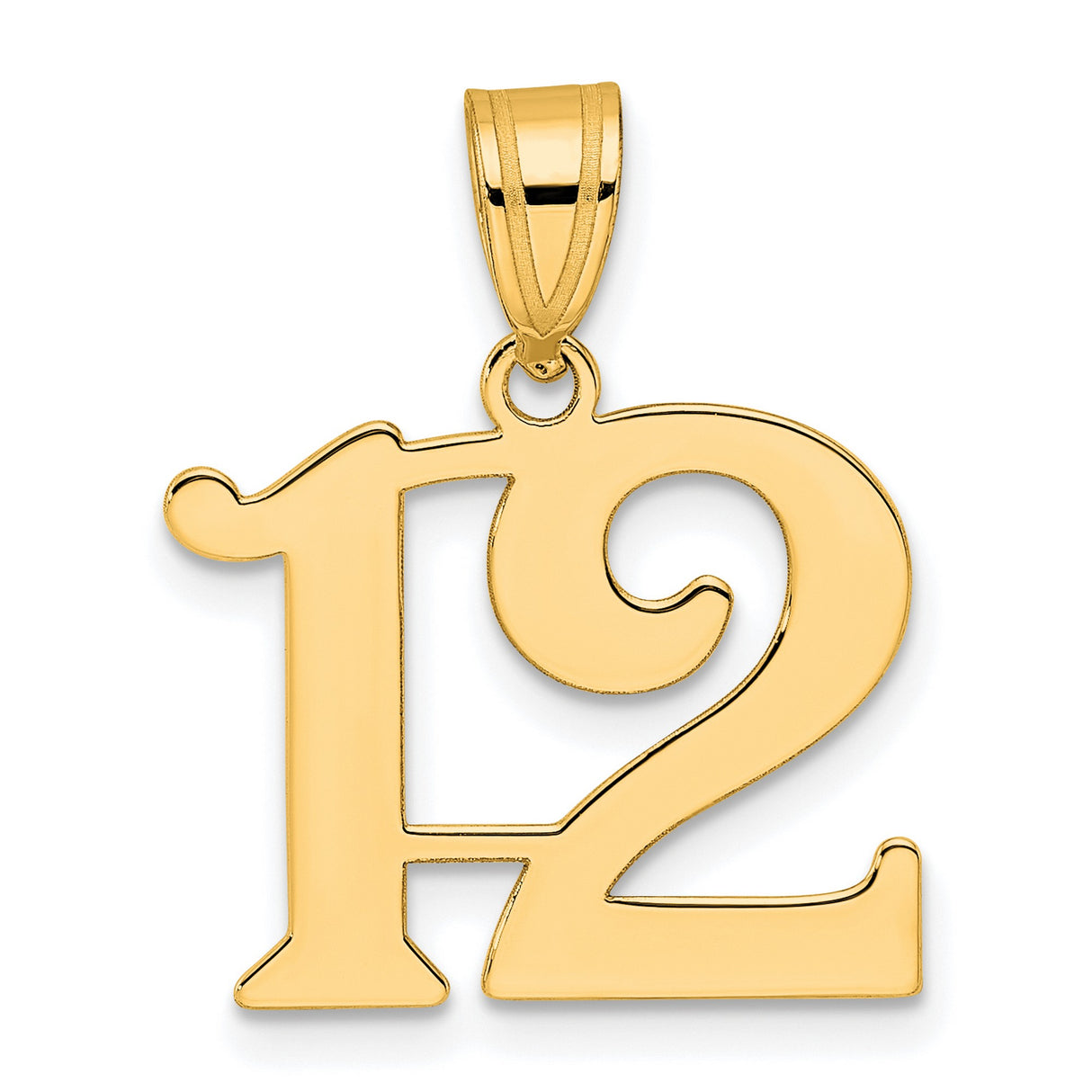 Polished Number 12 Charm Pendant in Real 14k Yellow Gold