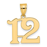 Polished Number 12 Charm Pendant in Real 14k Yellow Gold
