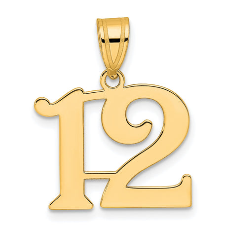 Polished Number 12 Charm Pendant in Real 14k Yellow Gold