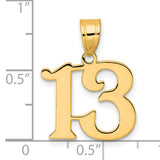Polished Number 13 Charm Pendant in Real 14k Yellow Gold
