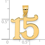 Polished Number 15 Charm Pendant in Real 14k Yellow Gold