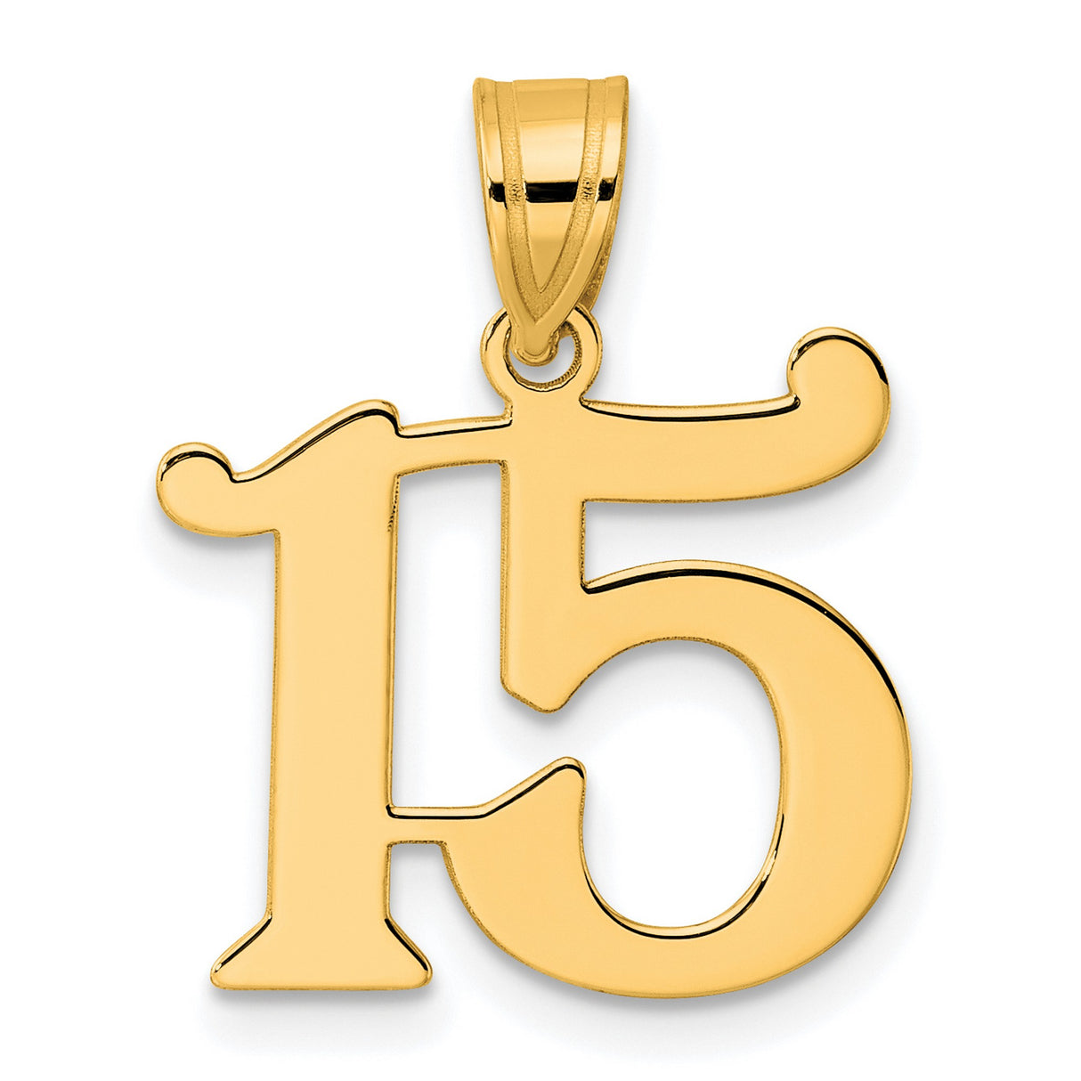 Polished Number 15 Charm Pendant in Real 14k Yellow Gold