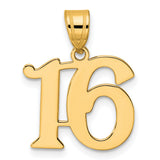 Polished Number 16 Charm Pendant in Real 14k Yellow Gold