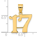 Polished Number 17 Charm Pendant in Real 14k Yellow Gold