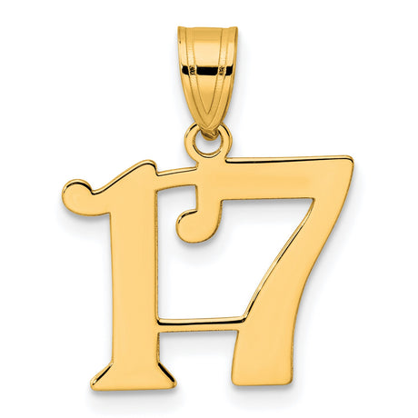 Polished Number 17 Charm Pendant in Real 14k Yellow Gold