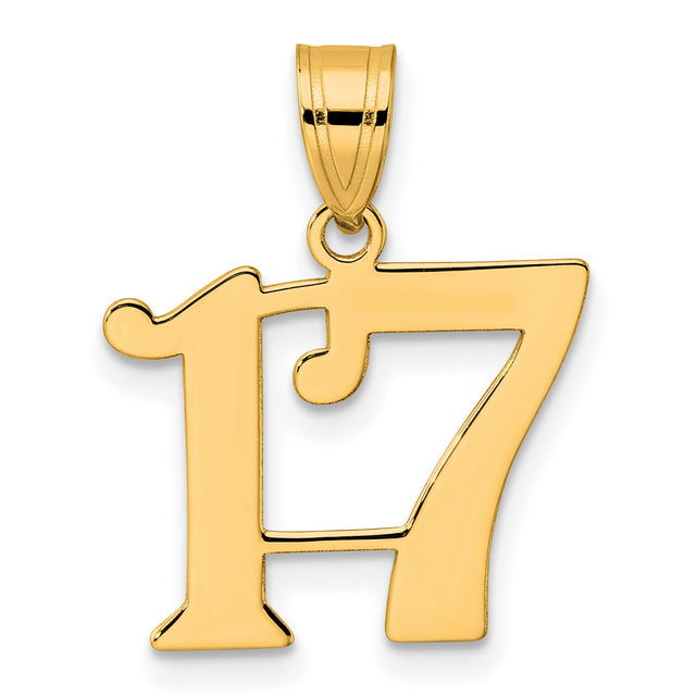 Polished Number 17 Charm Pendant in Real 14k Yellow Gold