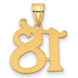 Polished Number 18 Charm Pendant in Real 14k Yellow Gold