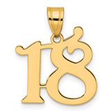 Polished Number 18 Charm Pendant in Real 14k Yellow Gold