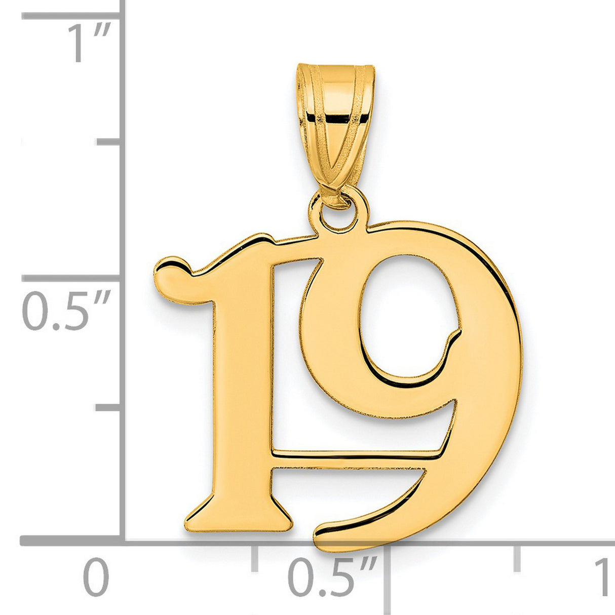 Polished Number 19 Charm Pendant in Real 14k Yellow Gold