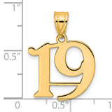 Polished Number 19 Charm Pendant in Real 14k Yellow Gold