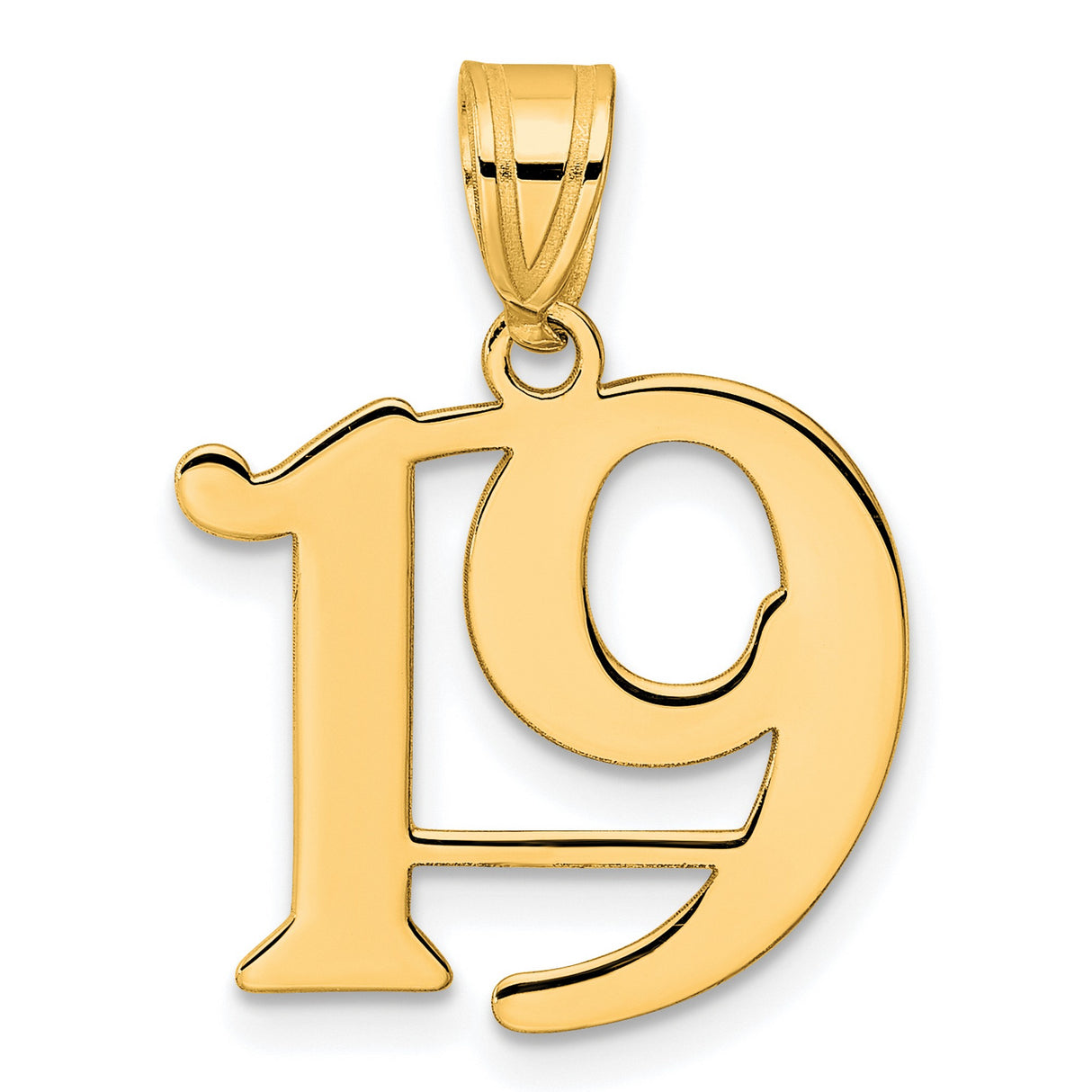 Polished Number 19 Charm Pendant in Real 14k Yellow Gold