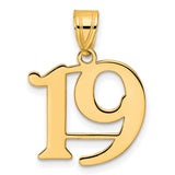 Polished Number 19 Charm Pendant in Real 14k Yellow Gold