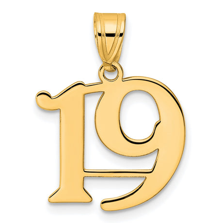 Polished Number 19 Charm Pendant in Real 14k Yellow Gold
