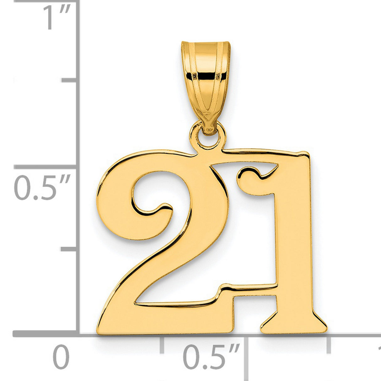 Polished Number 21 Charm Pendant in Real 14k Yellow Gold