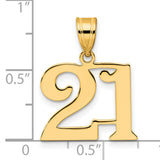 Polished Number 21 Charm Pendant in Real 14k Yellow Gold