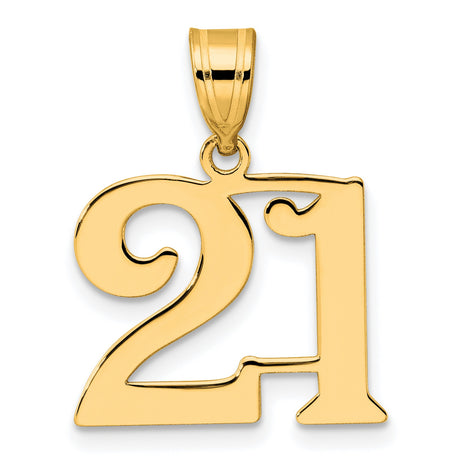 Polished Number 21 Charm Pendant in Real 14k Yellow Gold
