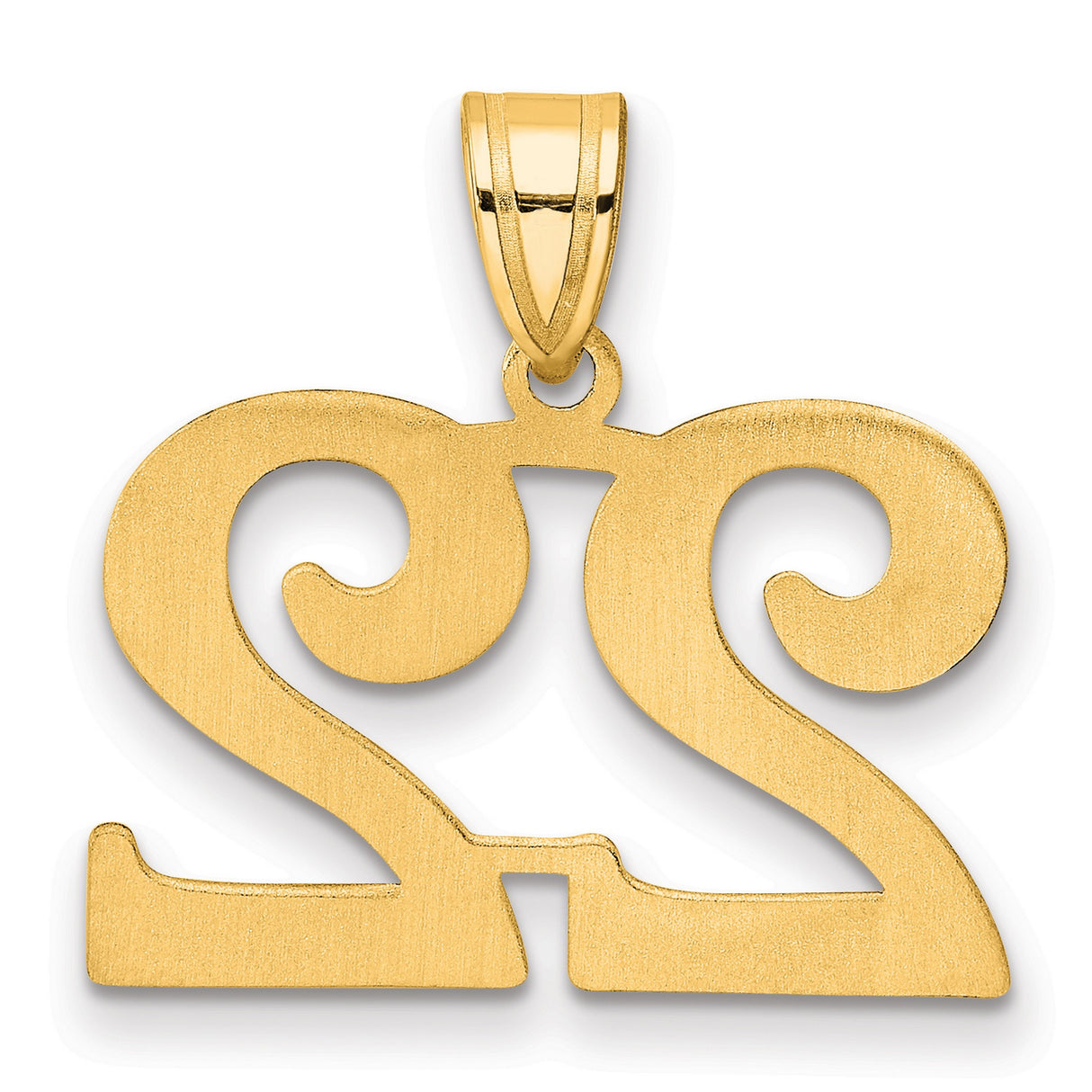 Polished Number 22 Charm Pendant in Real 14k Yellow Gold