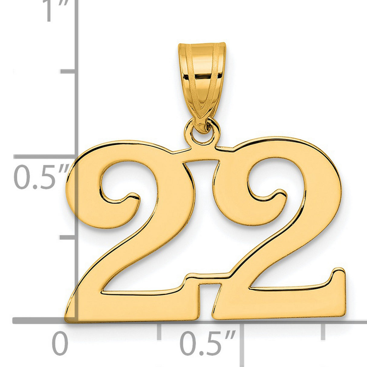 Polished Number 22 Charm Pendant in Real 14k Yellow Gold