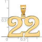 Polished Number 22 Charm Pendant in Real 14k Yellow Gold