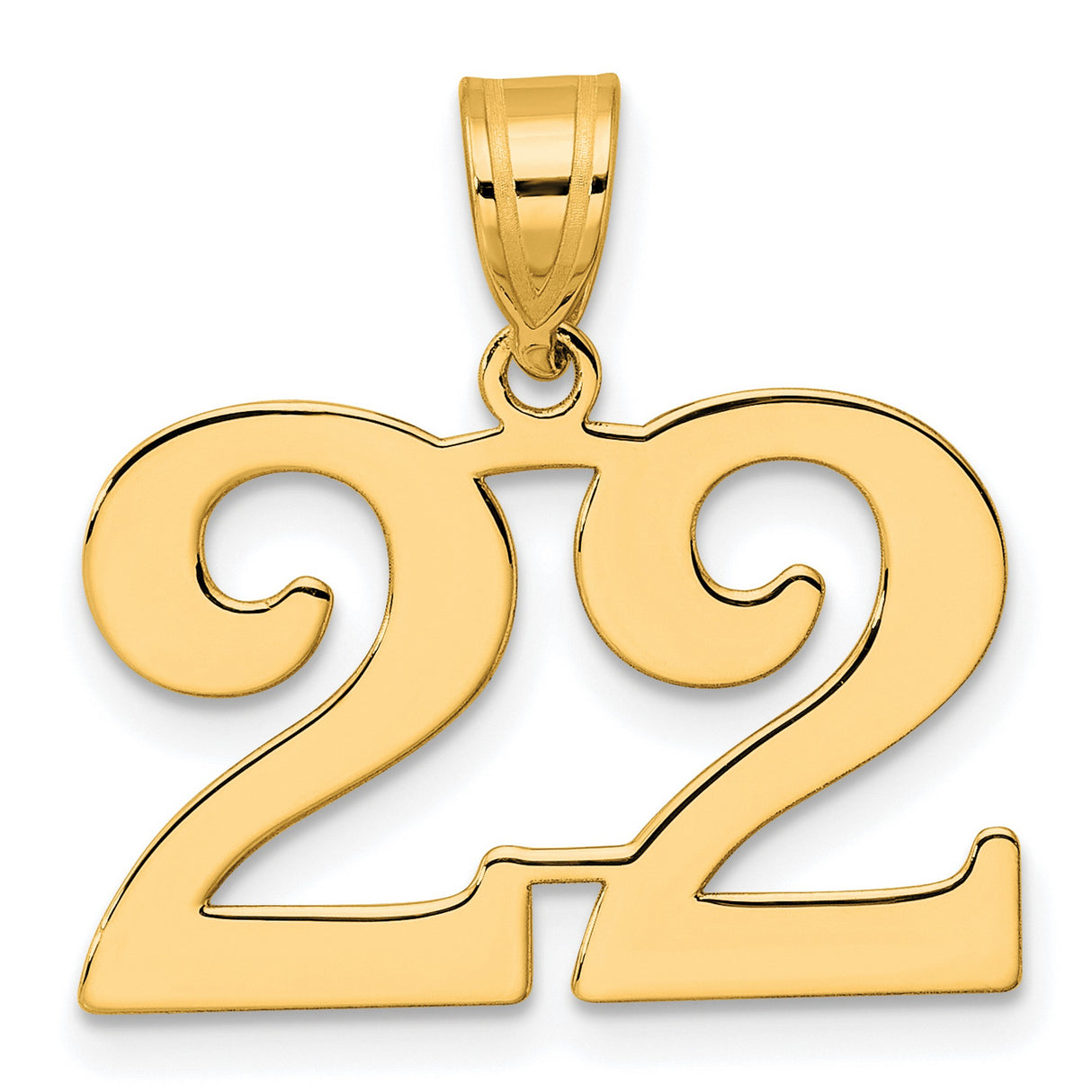 Polished Number 22 Charm Pendant in Real 14k Yellow Gold