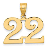 Polished Number 22 Charm Pendant in Real 14k Yellow Gold