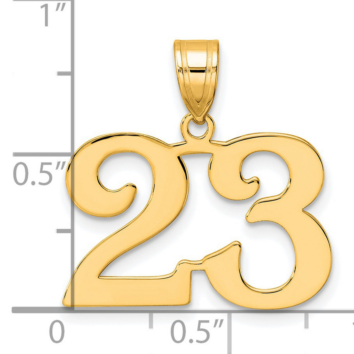 Polished Number 23 Charm Pendant in Real 14k Yellow Gold