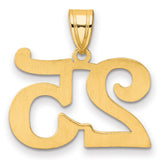 Polished Number 25 Charm Pendant in Real 14k Yellow Gold