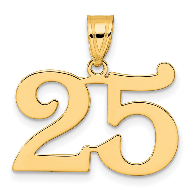 Polished Number 25 Charm Pendant in Real 14k Yellow Gold