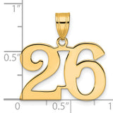 Polished Number 26 Charm Pendant in Real 14k Yellow Gold