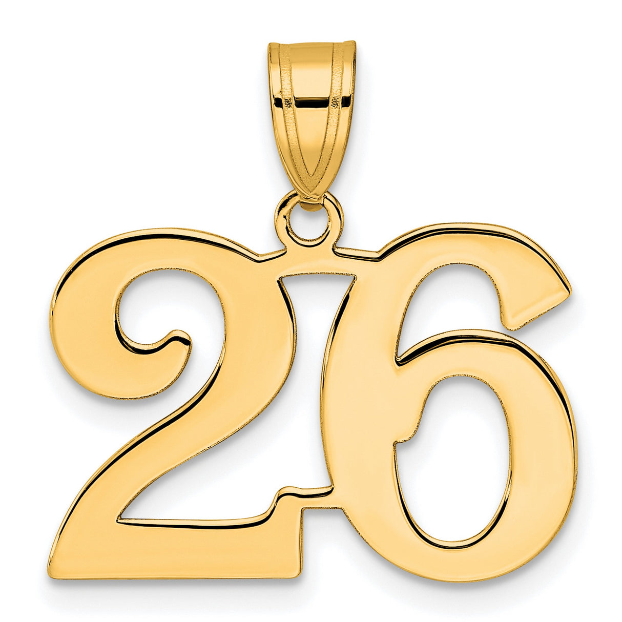 Polished Number 26 Charm Pendant in Real 14k Yellow Gold