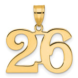 Polished Number 26 Charm Pendant in Real 14k Yellow Gold