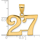Polished Number 27 Charm Pendant in Real 14k Yellow Gold