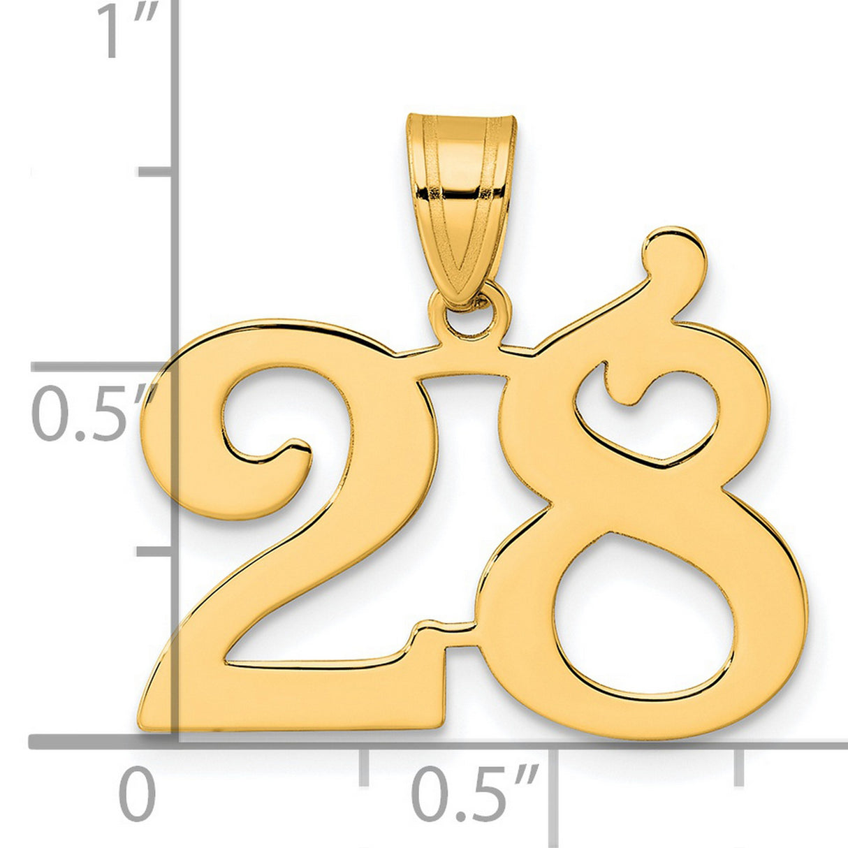 Polished Number 28 Charm Pendant in Real 14k Yellow Gold