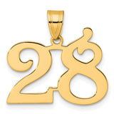 Polished Number 28 Charm Pendant in Real 14k Yellow Gold