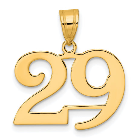Polished Number 29 Charm Pendant in Real 14k Yellow Gold