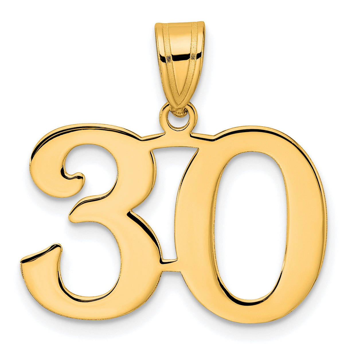 Polished Number 30 Charm Pendant in Real 14k Yellow Gold