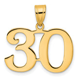 Polished Number 30 Charm Pendant in Real 14k Yellow Gold