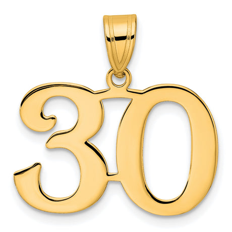 Polished Number 30 Charm Pendant in Real 14k Yellow Gold