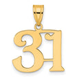Polished Number 31 Charm Pendant in Real 14k Yellow Gold