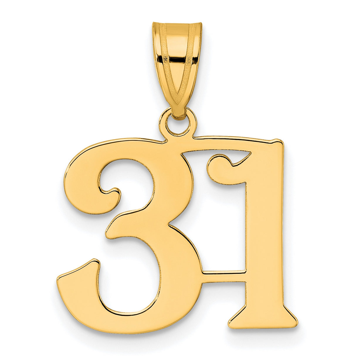 Polished Number 31 Charm Pendant in Real 14k Yellow Gold