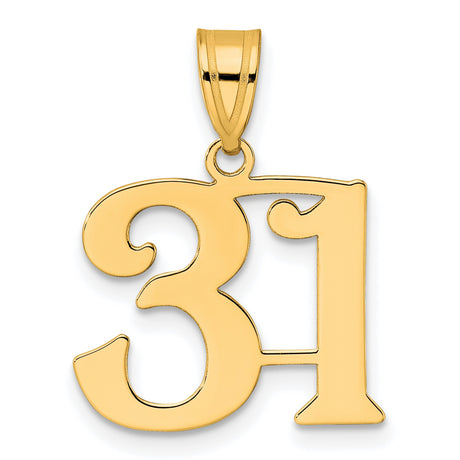 Polished Number 31 Charm Pendant in Real 14k Yellow Gold