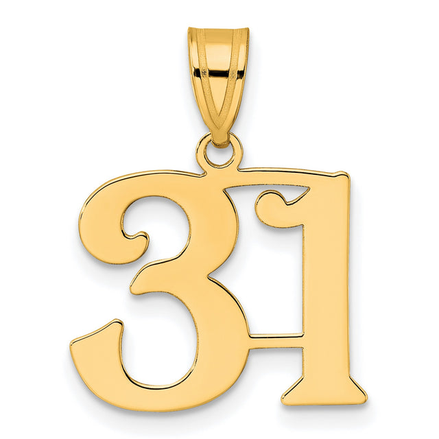 Polished Number 31 Charm Pendant in Real 14k Yellow Gold